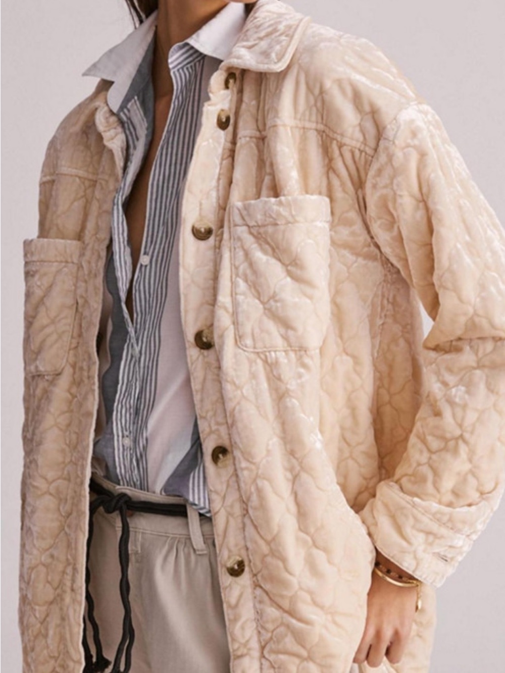 Anthropology Quilted Cream Jacket Coat - Unbranded
